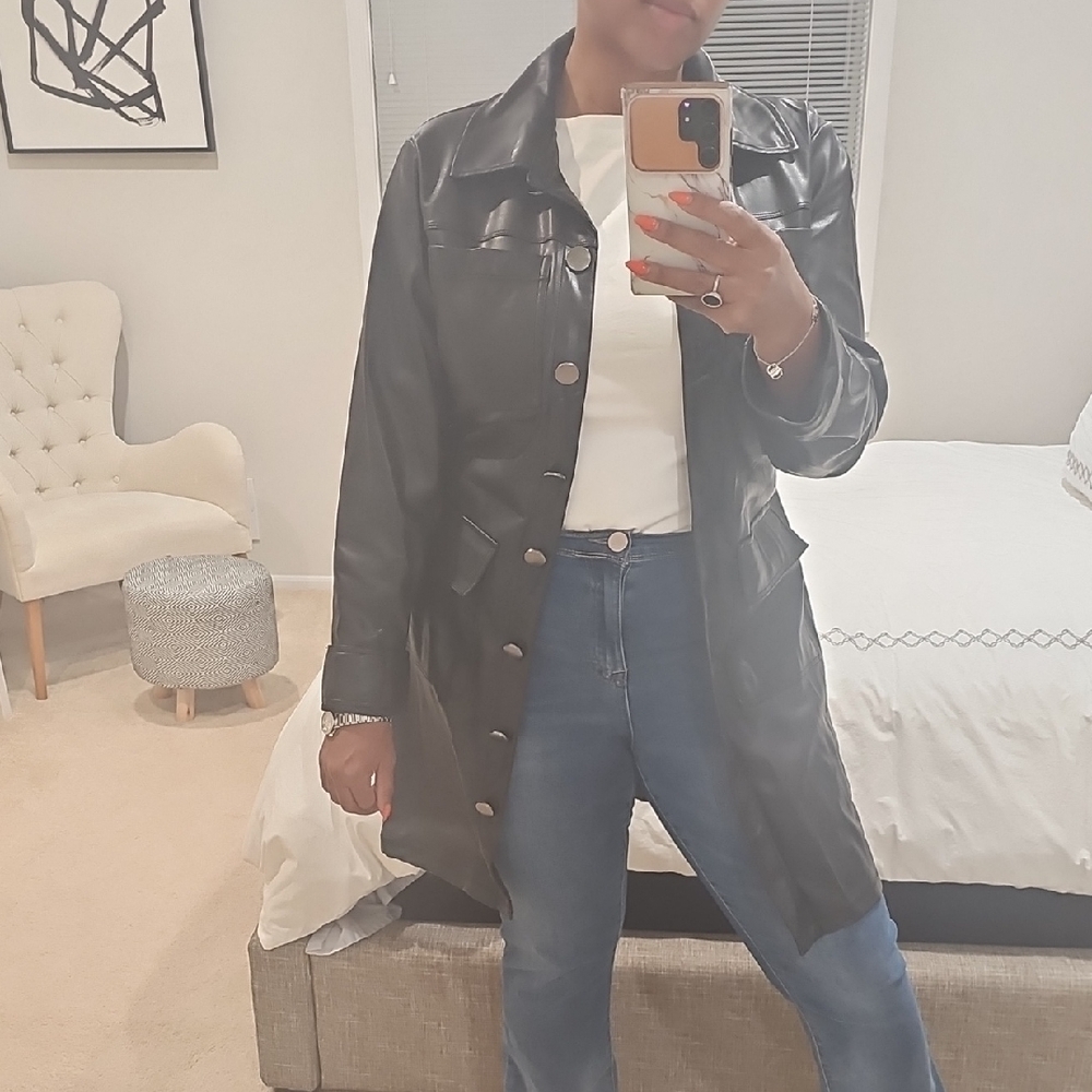 Faux Black Leather Shacket